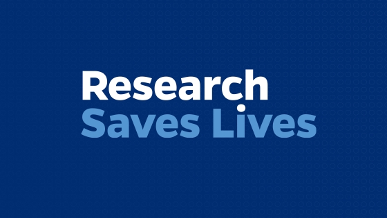 Blue background and title reading Research Saves Lives 